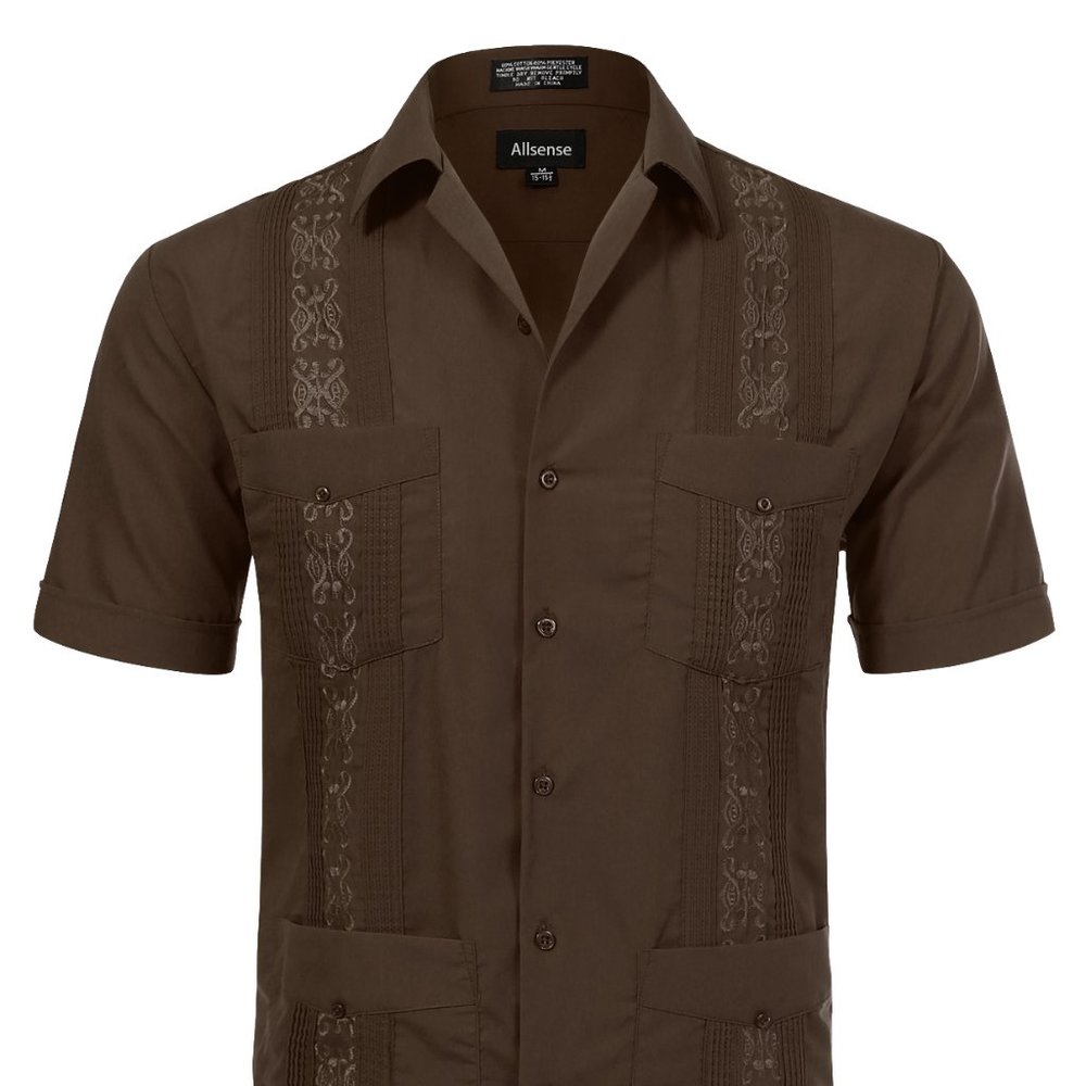 Men's Short Sleeve Cuban Guayabera Shirt Brown